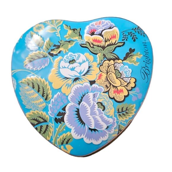 Brighton Floral Stamped Textured Metal Heart Storage Tin - Picture 1 of 7